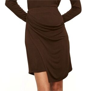 Vince Gathered Skirt Dark Brown Jersey Knit Size Medium Faux Wrap Drape New NWT